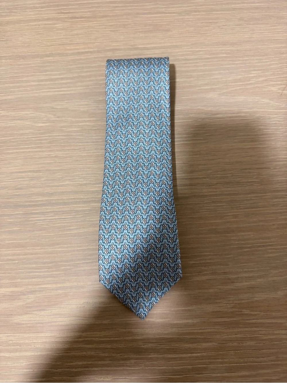 Vintage Hermès Paris 100% Silk Light Blue Rope Knot Print Men’s Tie France